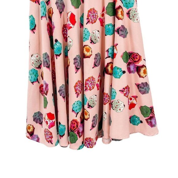 Vintage Tatyana Rainy Day Umbrella Print Satin Circle Midi Skirt Pink Medium - Picture 5 of 9